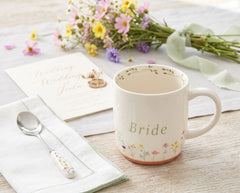 Bride Gift Mug - Rustic Terracotta Ceramic Bridal Cup With Wildflower Design ukgiftstoreonline