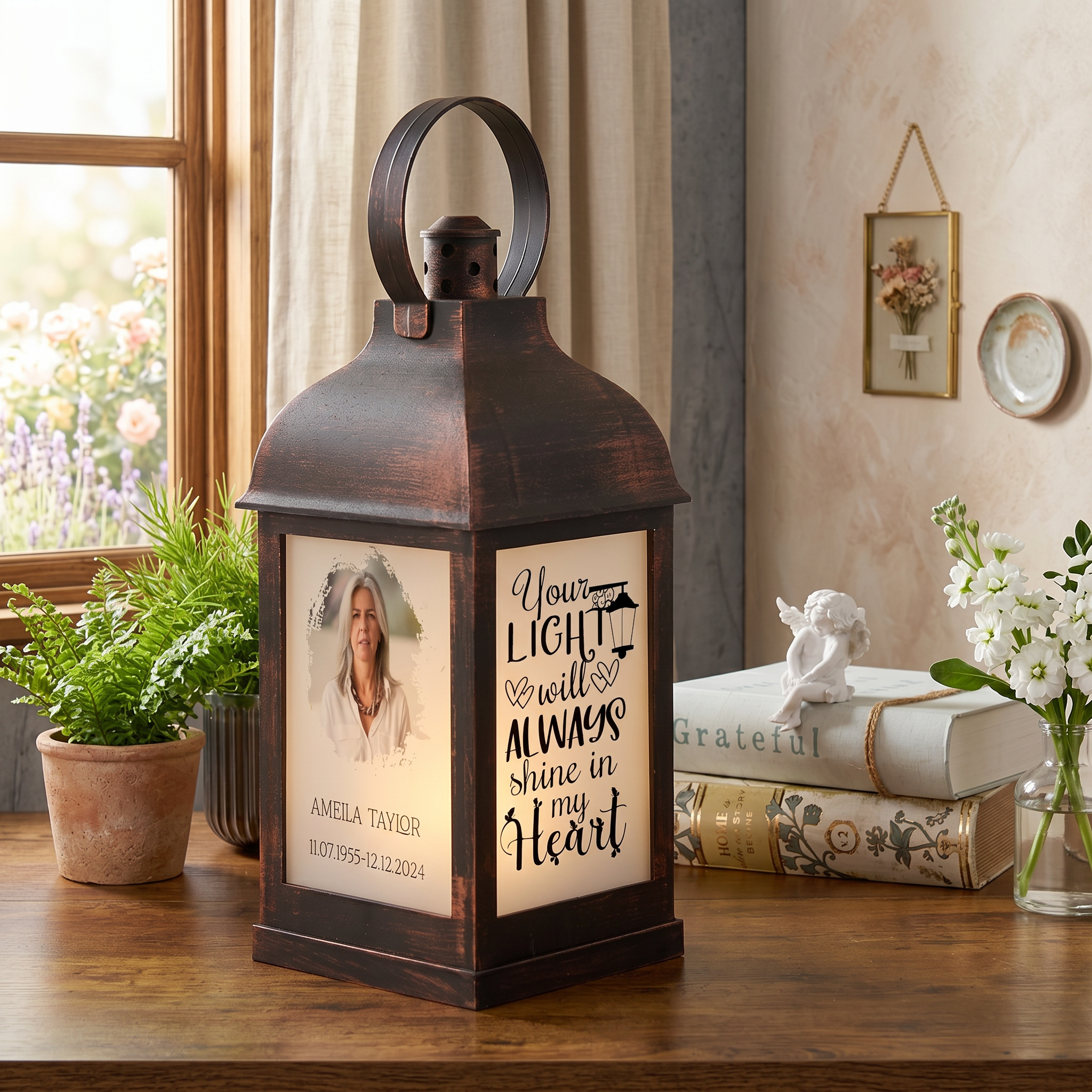 Personalised Memorial Lantern - Custom Photo Lantern With Warm Flickering Flame Light Personalised Lights ukgiftstoreonline