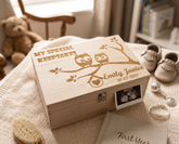 Large Wooden Personalised Owl Design Baby Memories Keepsake Box Keepsake Memory Box Raised Words