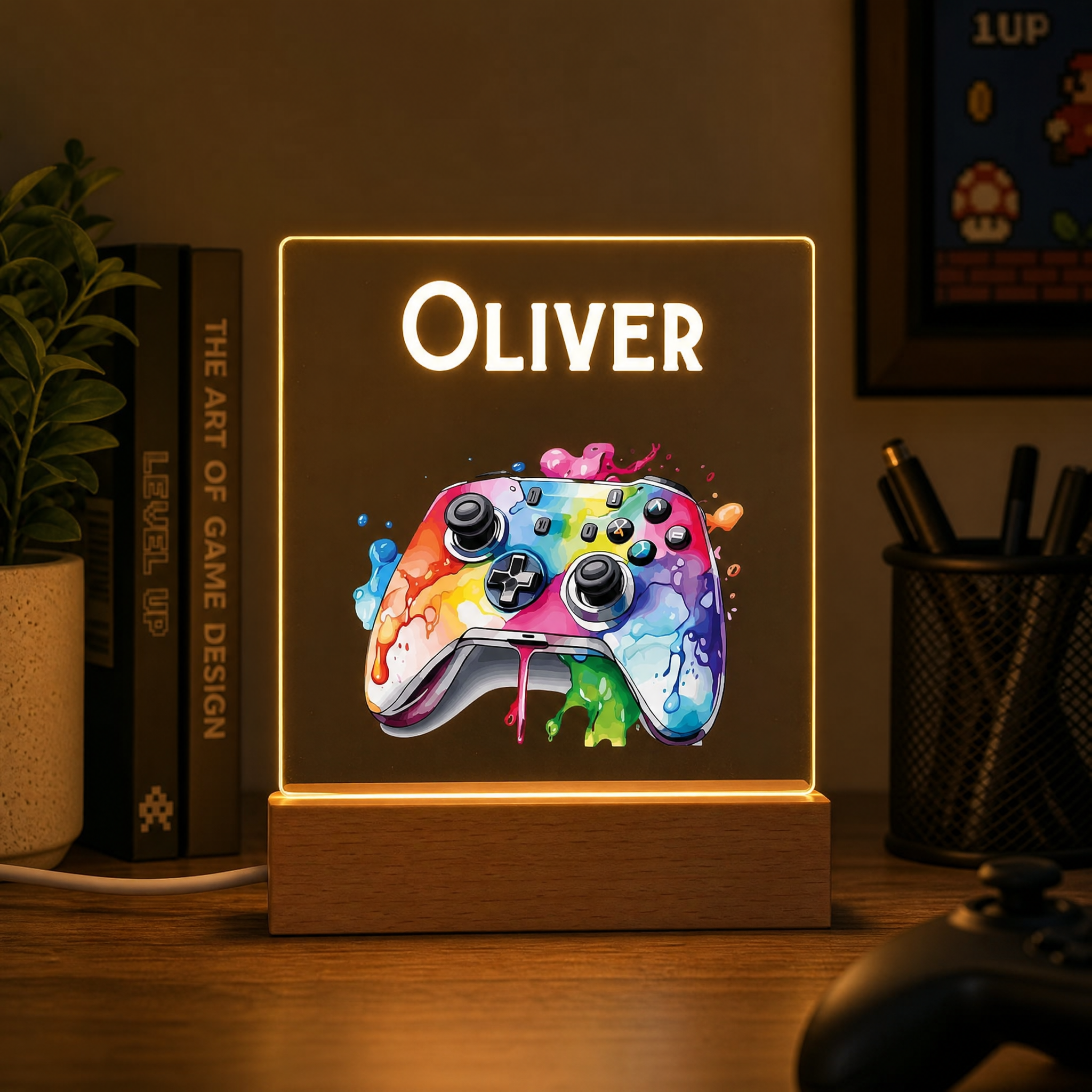 Personalised LED Lamp, Kids Night Light Gift, Gamer Light, Birthday Gifts for Kids, Game Controller Personalised Heart Gifts ukgiftstoreonline