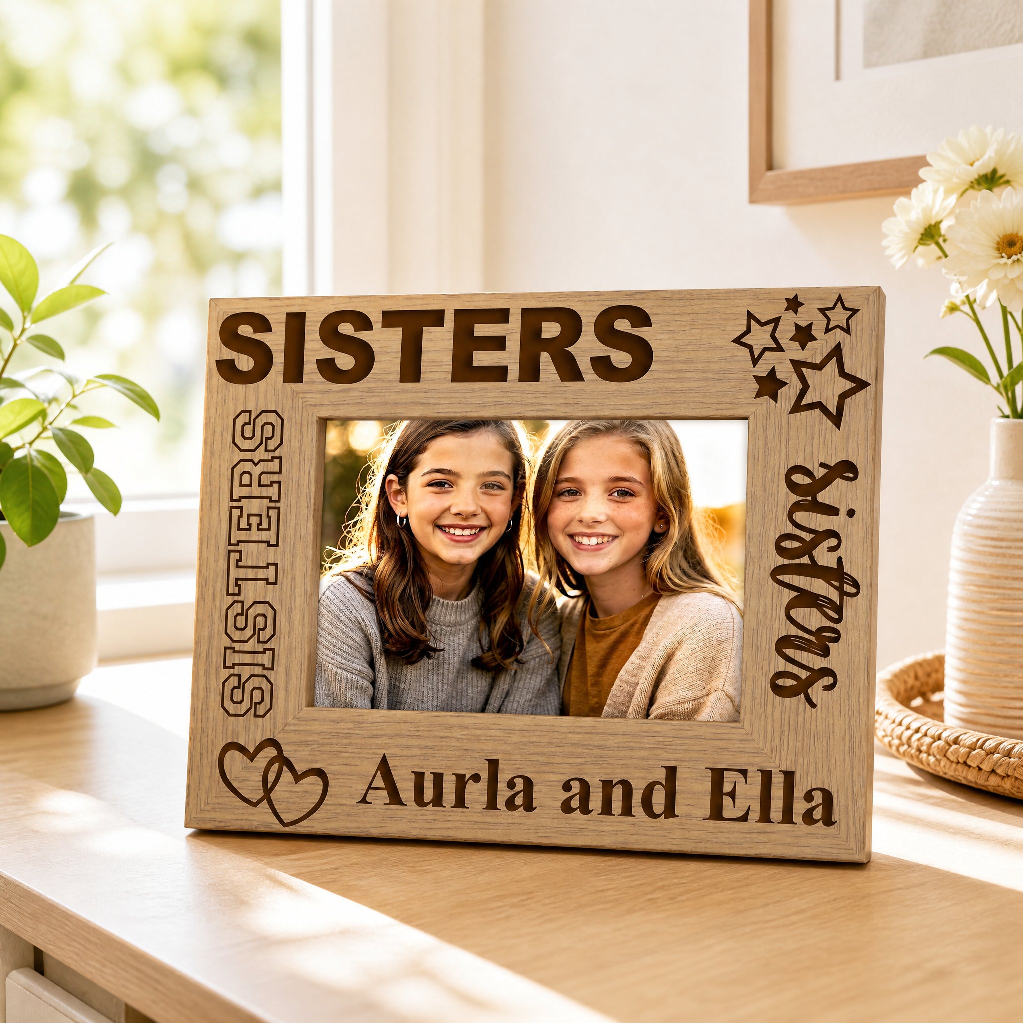 Personalised Photo Frame | Sisters Sentiment Wooden Gift, Keepsake Sister Photo Frame ukgiftstoreonline