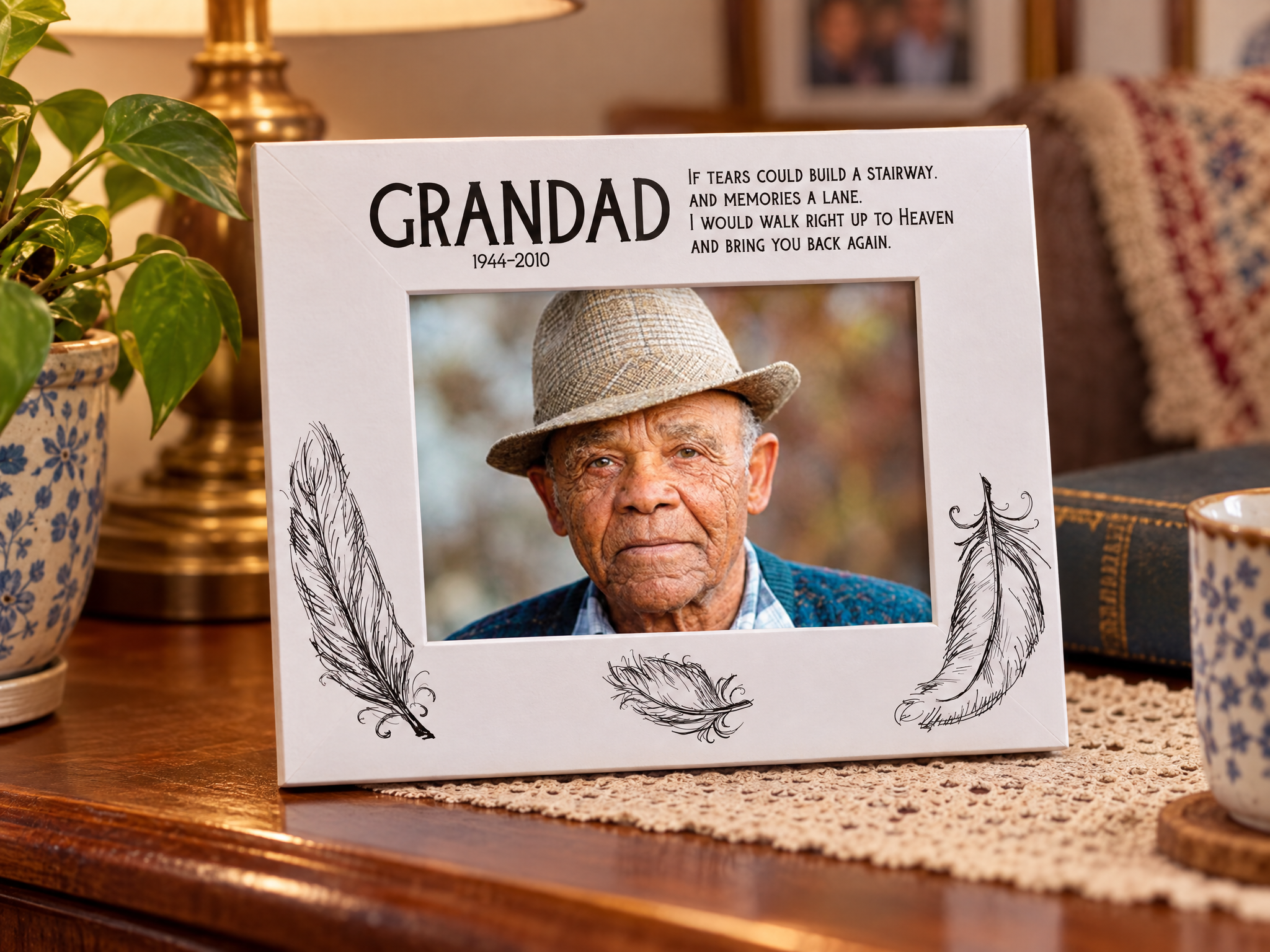 Grandad Remembrance Memorial White Photo Frame wood finish Landscape grandad photo frame ukgiftstoreonline