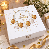 Personalised 13th Birthday Keepsake Large Wooden Box Gift With Golden Balloons Keepsake Wooden box ukgiftstoreonline