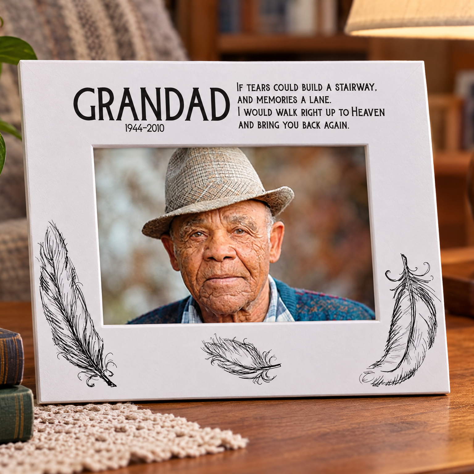 Grandad Remembrance Memorial White Photo Frame wood finish Landscape grandad photo frame ukgiftstoreonline