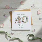 Personalised Luxury Linen 40th Birthday Card, Mum Daughter Auntie Niece Grandma Friend Floral Numbers Personalised Cards ukgiftstoreonline