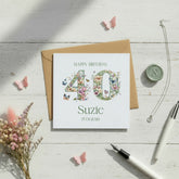 Personalised Luxury Linen 40th Birthday Card, Mum Daughter Auntie Niece Grandma Friend Floral Numbers Personalised Cards ukgiftstoreonline