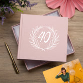 40th Birthday Pink Photo Album Gift For Her With Laurel Wreath