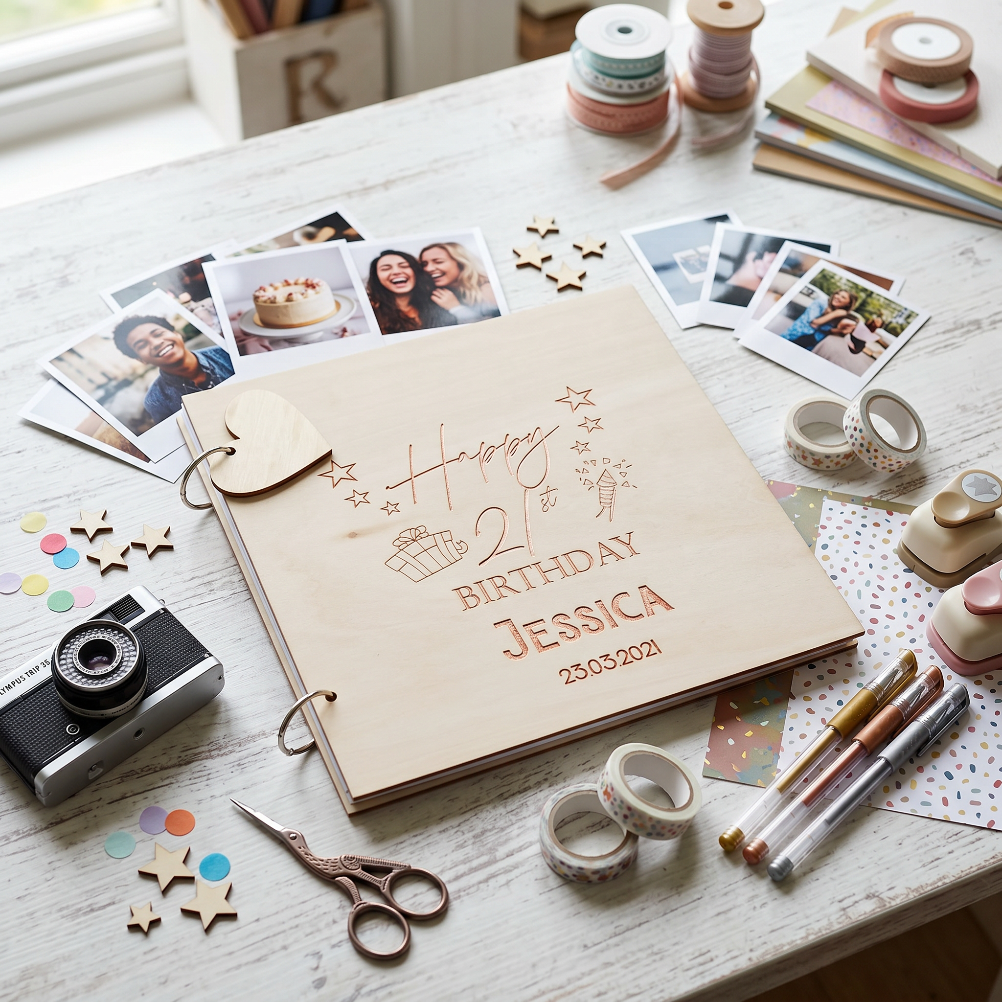 Personalised Birthday Guest Book - Custom Scrapbook Album With Wooden Cover Guest Book ukgiftstoreonline