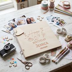 Personalised Birthday Guest Book - Custom Scrapbook Album With Wooden Cover Guest Book ukgiftstoreonline