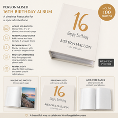 Personalised 16th Birthday Photo Album With Sleeves 100 x 6x4 Capacity Personalised Photo Album ukgiftstoreonline