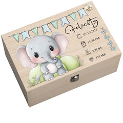 Personalised Wooden Baby Memory Keepsake Box With Cute Animals