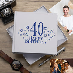 40th Birthday White Photo Album Gift For Him 50 x 6" x 4" Photos