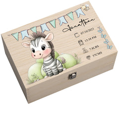 Personalised Wooden Baby Memory Keepsake Box With Cute Animals