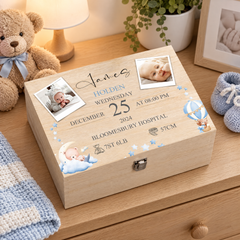 Personalised Wooden Baby Boy Memory Keepsake Box With Photos and Birth Details Keepsake Memory Box ukgiftstoreonline