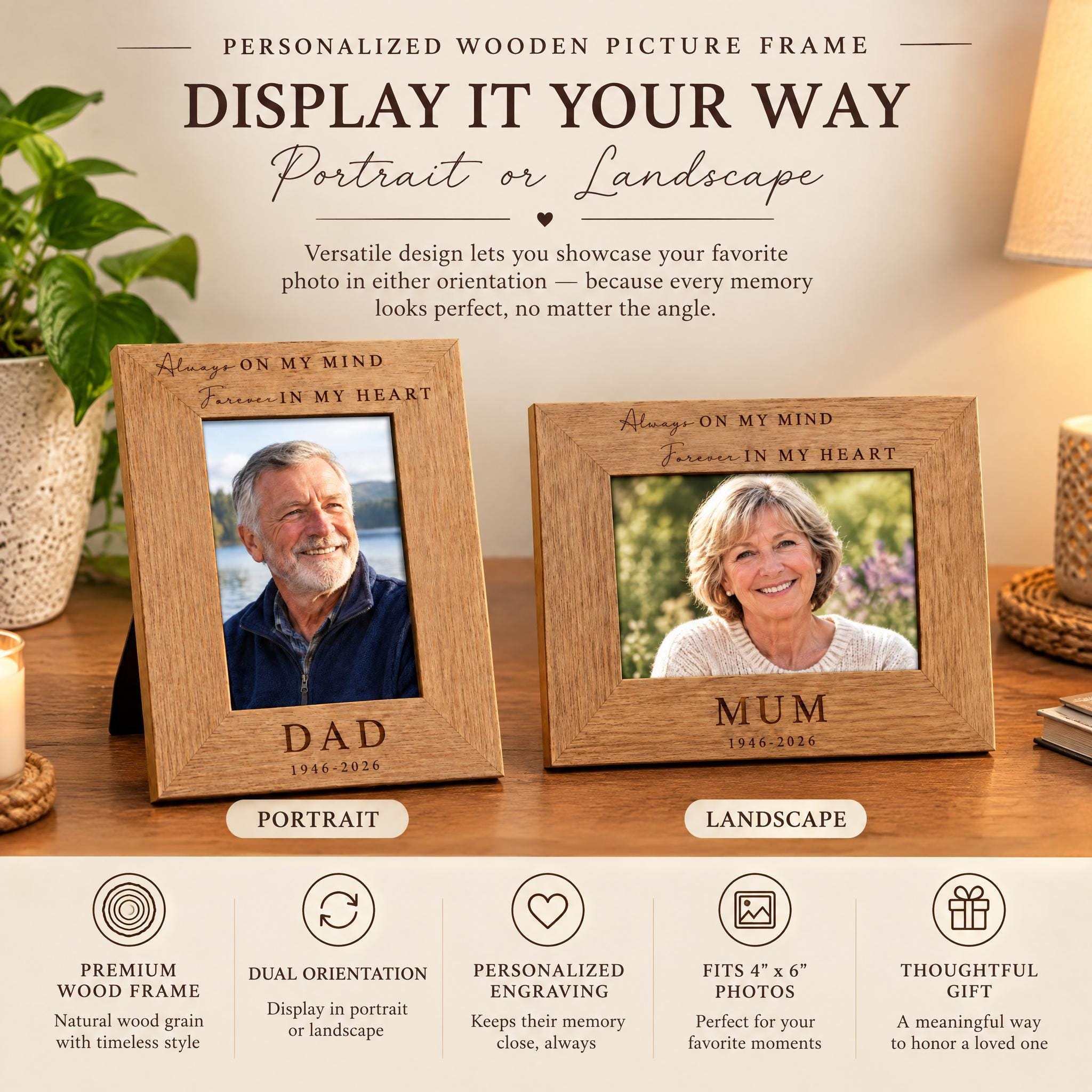 a wooden picture frame sitting on top of a table