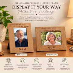 a wooden picture frame sitting on top of a table