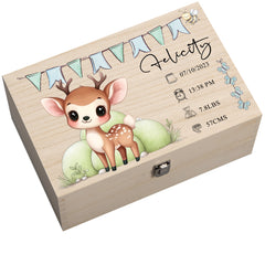 Personalised Wooden Baby Memory Keepsake Box With Cute Animals
