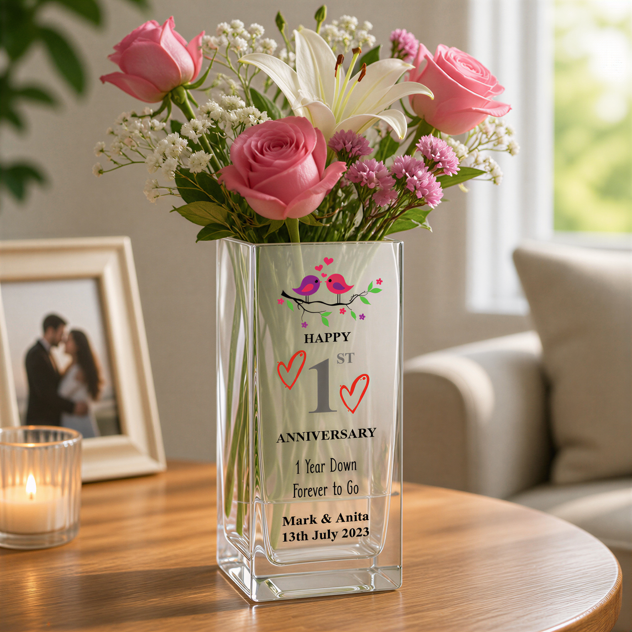 Personalised 1st Anniversary Flower Vase Gift For Couple Husband Wife Loving Memory Remembrance ukgiftstoreonline