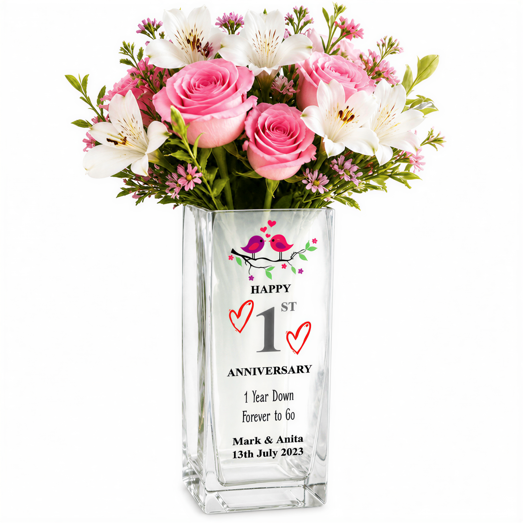 Personalised 1st Anniversary Flower Vase Gift For Couple Husband Wife Loving Memory Remembrance ukgiftstoreonline