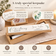 Personalised Christening Day Vintage Style Wooden Certificate Holder Birth certificate holder ukgiftstoreonline