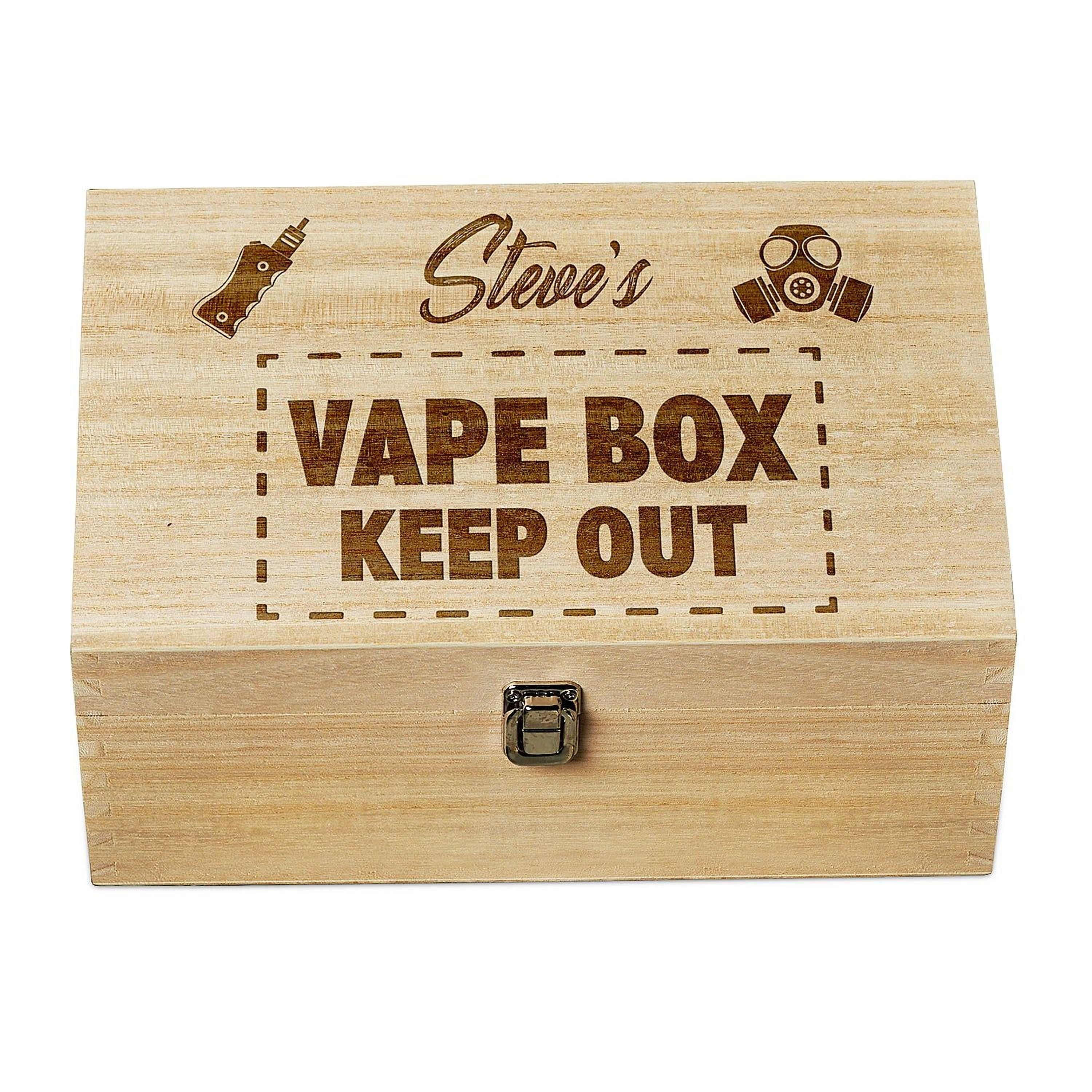 Personalised Vape Box – Large Wooden Storage Box with Clip Closure Gift Keepsake Memory Box Raised Words