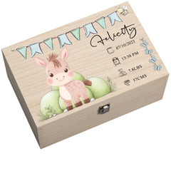 Personalised Wooden Baby Memory Keepsake Box With Cute Animals