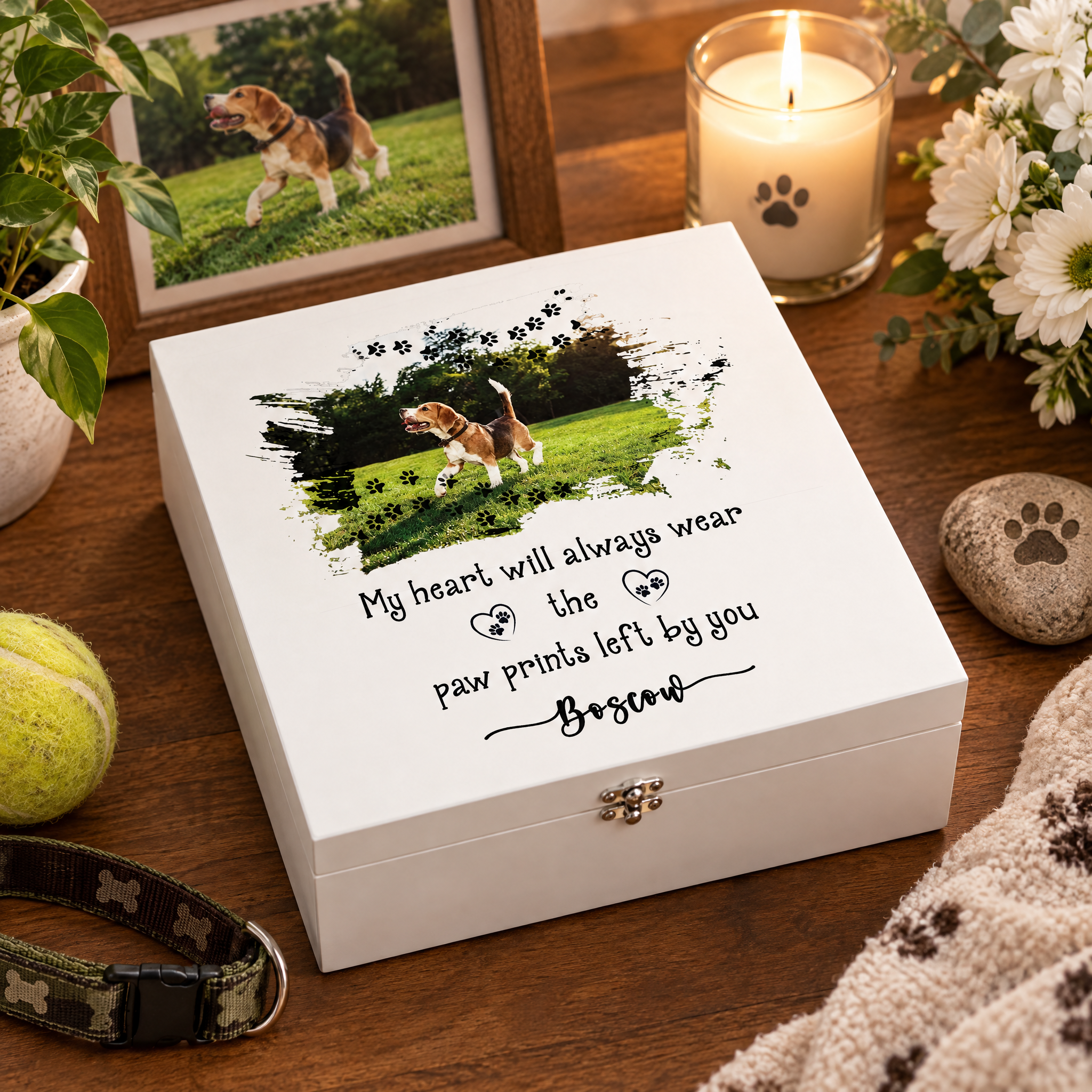 Pet Memorial Box, Personalised Paw Print Photo Keepsake For Pets ukgiftstoreonline