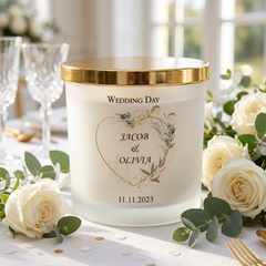 Personalised Large Double Wick Wedding Candle Gift With Gold Leaf personalised Candle Lights ukgiftstoreonline