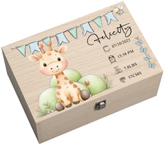 Personalised Wooden Baby Memory Keepsake Box With Cute Animals