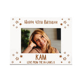 Any Age Personalised White Wood Birthday Photo Frame Gift Stars Design