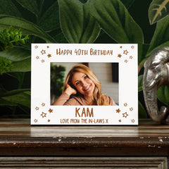 Any Age Personalised White Wood Birthday Photo Frame Gift Stars Design