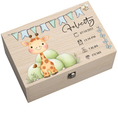 Personalised Wooden Baby Memory Keepsake Box With Cute Animals