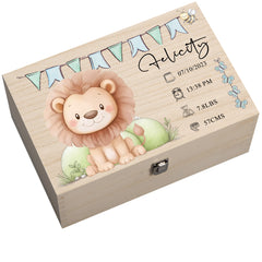 Personalised Wooden Baby Memory Keepsake Box With Cute Animals