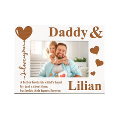 Personalised Daddy and Daughter or Son Heart White Wooden Photo Frame Gift