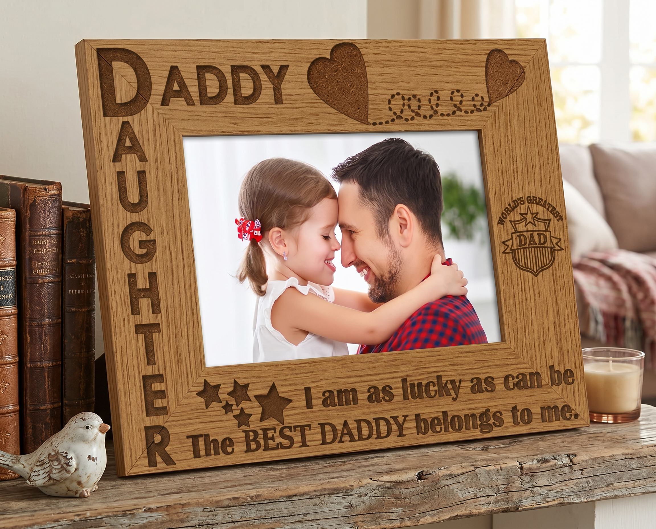 Daddy Daughter Photo Frame – Wooden Oak Finish Personalised Gift for Dad Daughter Photo Frame ukgiftstoreonline