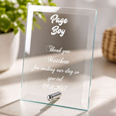 Engraved Glass Plaque - Personalised Page Boy Gift | Wedding Keepsake Personalised Crystal Glass ukgiftstoreonline