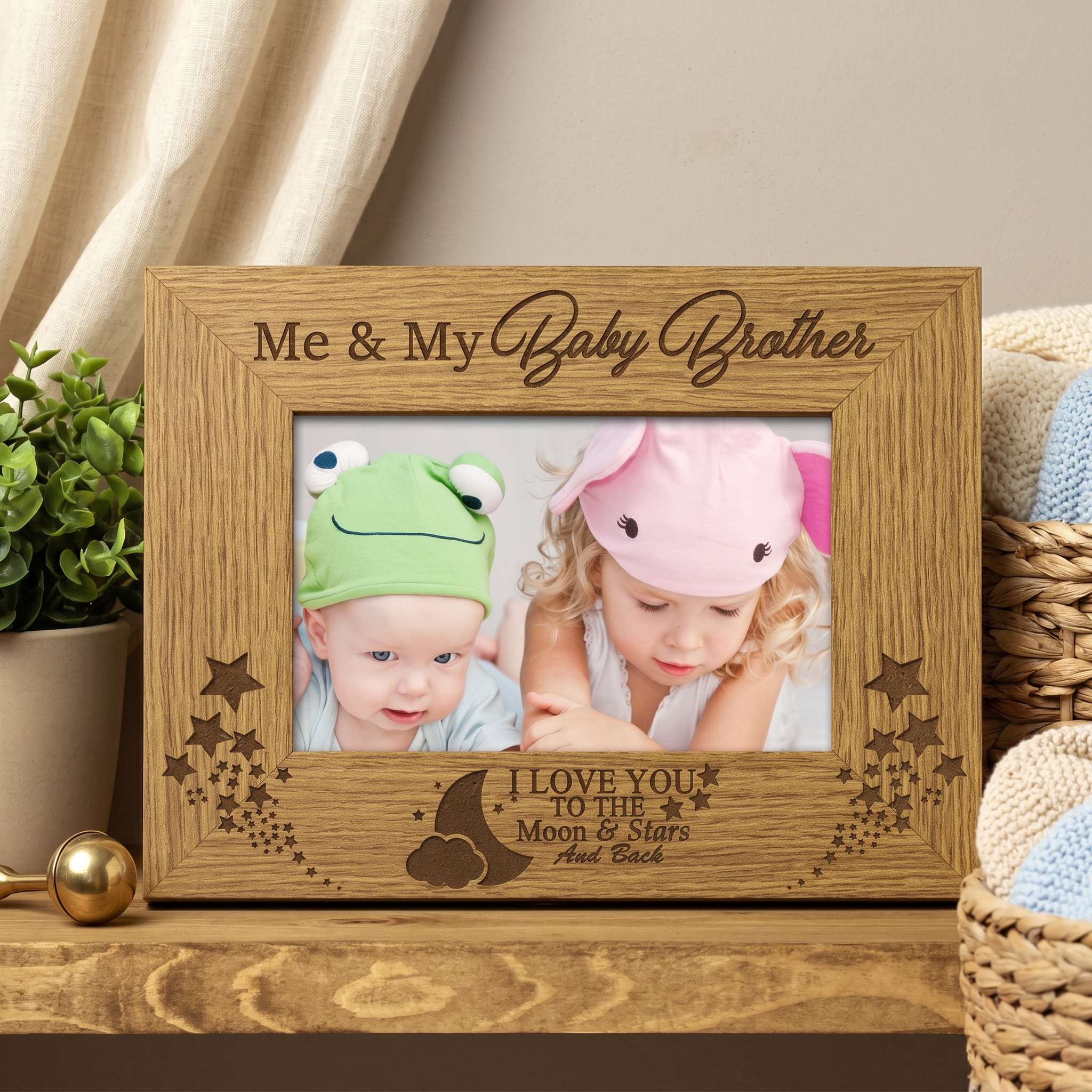 Engraved Baby Brother Frame - Personalised Wooden Photo Frame Gift With Solid Wood Finish Baby Photo Frame ukgiftstoreonline