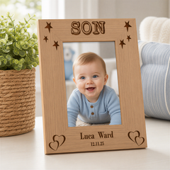 Personalised Son Photo Frame - Engraved Wooden Portrait Gift With Name & Birth Date Photo Frame ukgiftstoreonline