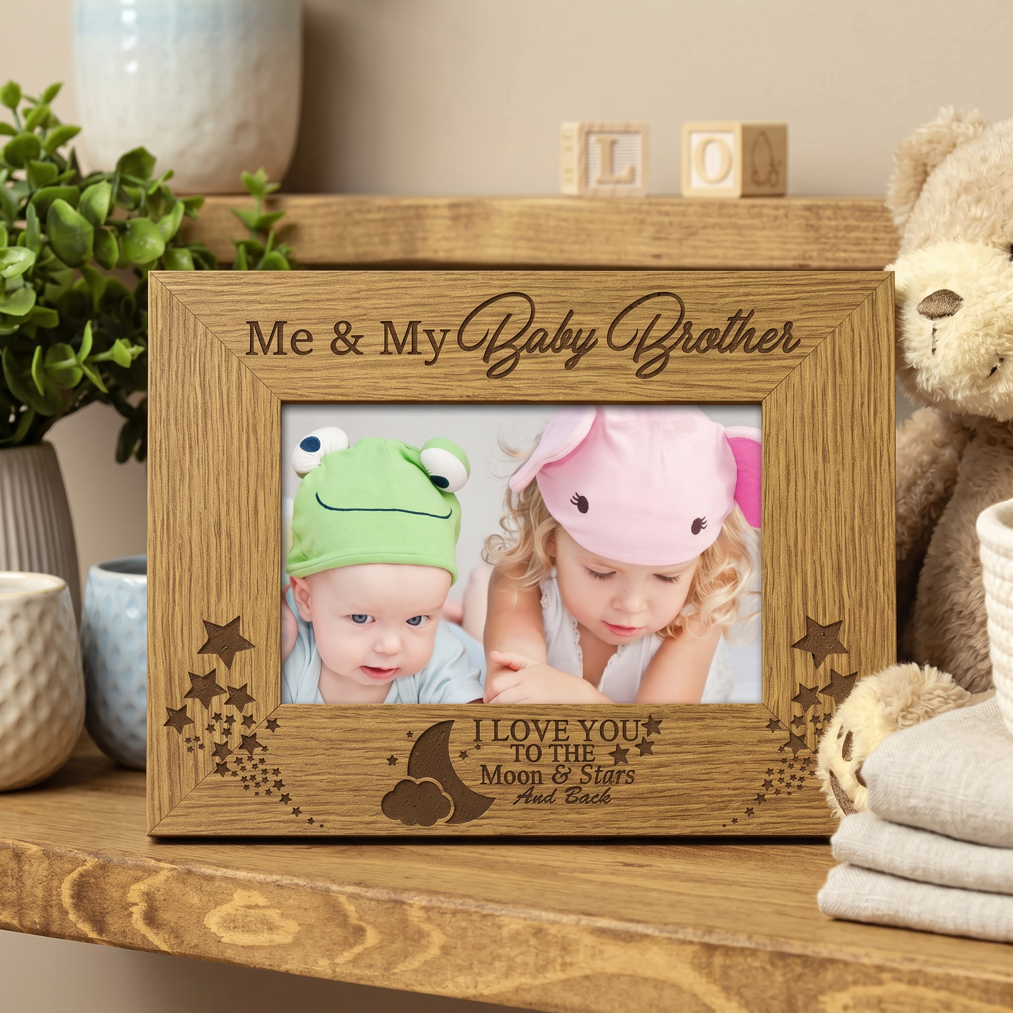 Engraved Baby Brother Frame - Personalised Wooden Photo Frame Gift With Solid Wood Finish Baby Photo Frame ukgiftstoreonline