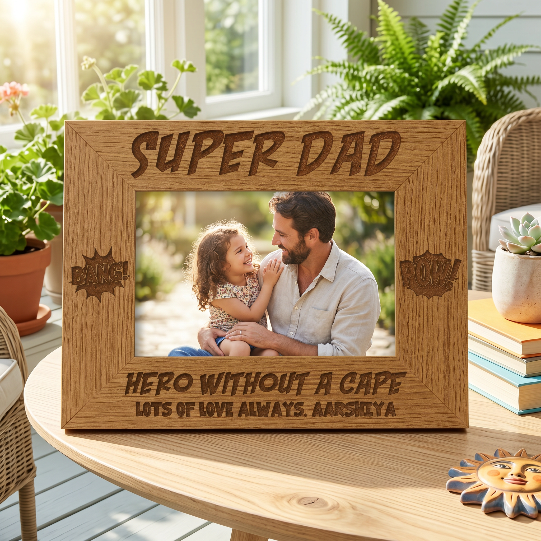 Personalised Super Dad Wooden Photo Frame Gift Daddy Photo Frame ukgiftstoreonline