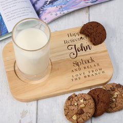 Personalised Gift For Retirement Wooden Drink Serving Board With Name and Sentiment ukgiftstoreonline