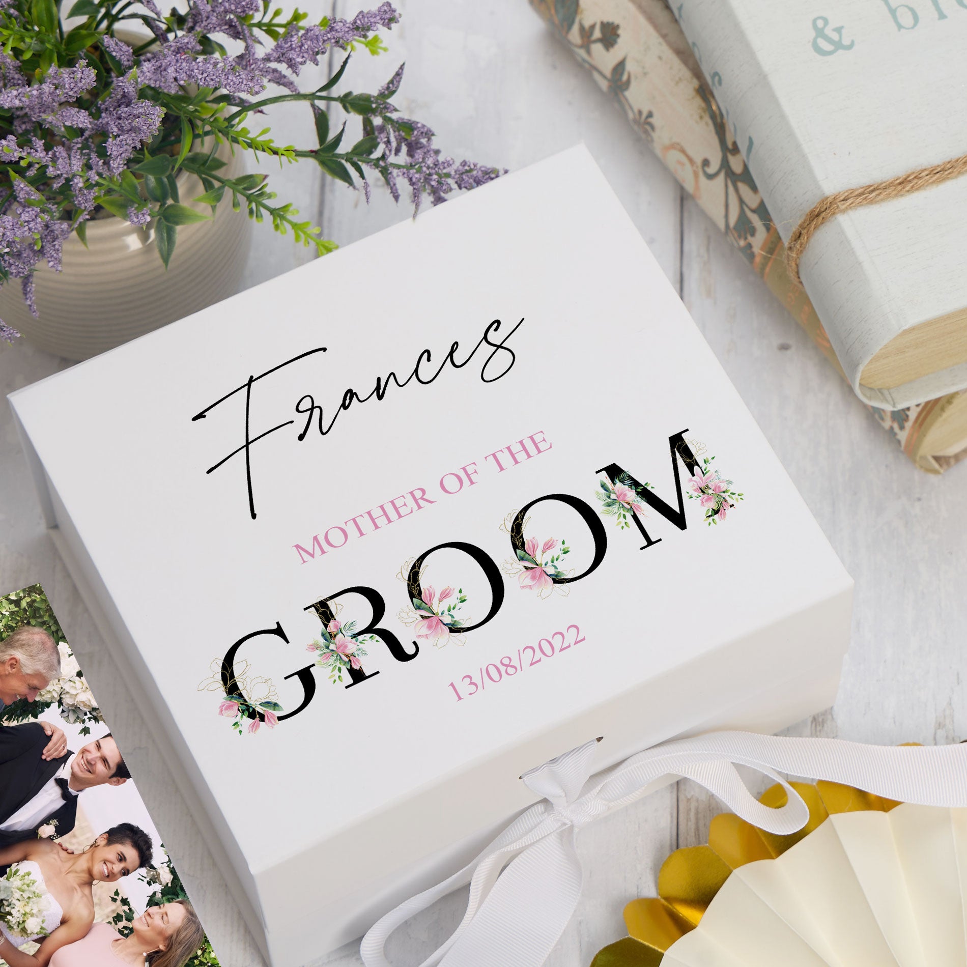 ukgiftstoreonline Personalised Mother of The Groom Wedding Keepsake Memory Box Gift Keepsake Memory Box ukgiftstoreonline Medium Ribbon Box