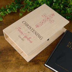 Personalised Christening Wooden Keepsake Memory Book Pink Cross