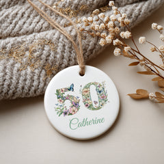 Personalised Landmark Birthday Butterfly and Flowers Ornament Gift 13th 16th 18th 21t 30th 40th 50th 60th 70th 80th 90th Personalised Heart Gifts ukgiftstoreonline 50