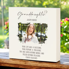 Personalised Granddaughter Memorial Sympathy Plaque Indoor or Outdoor With Photo
