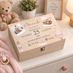 Personalised Wooden Baby Girl Memory Keepsake Box With Photos and Birth Details Keepsake Memory Box ukgiftstoreonline