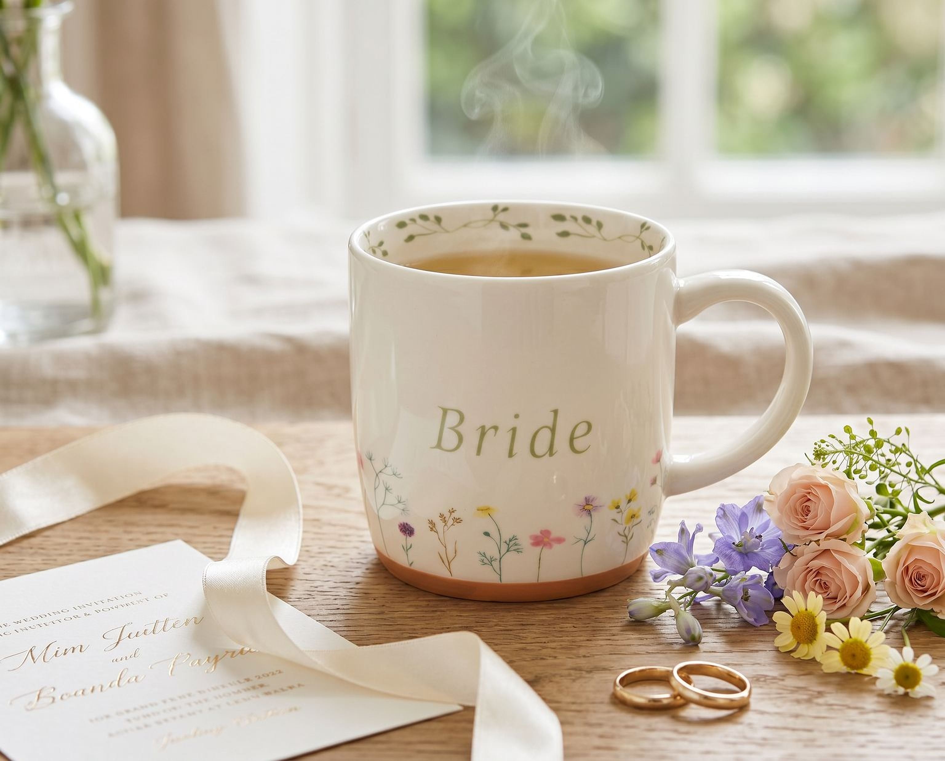 Bride Gift Mug - Rustic Terracotta Ceramic Bridal Cup With Wildflower Design ukgiftstoreonline