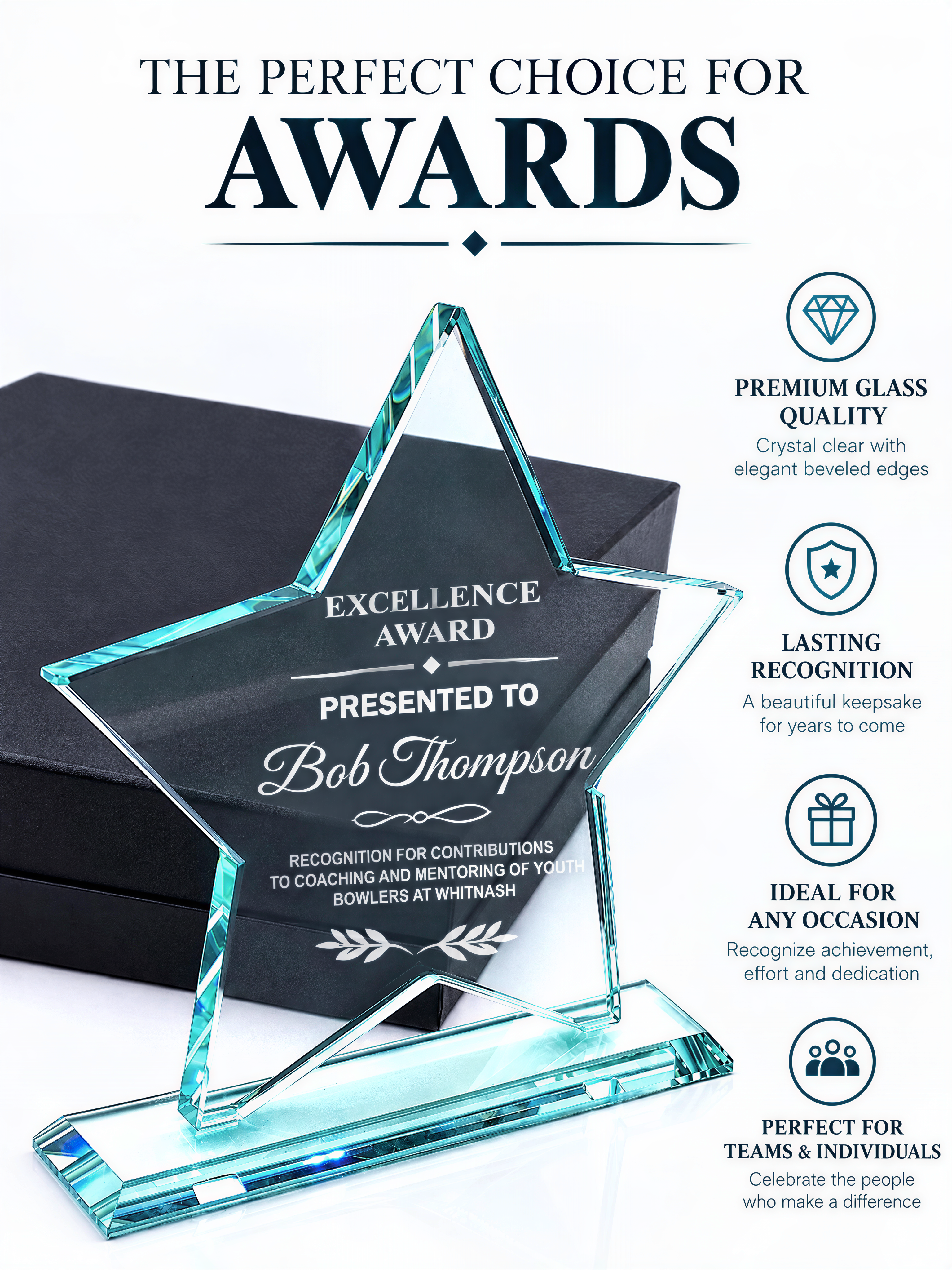a star-shaped award with text on it, placed on a black background.