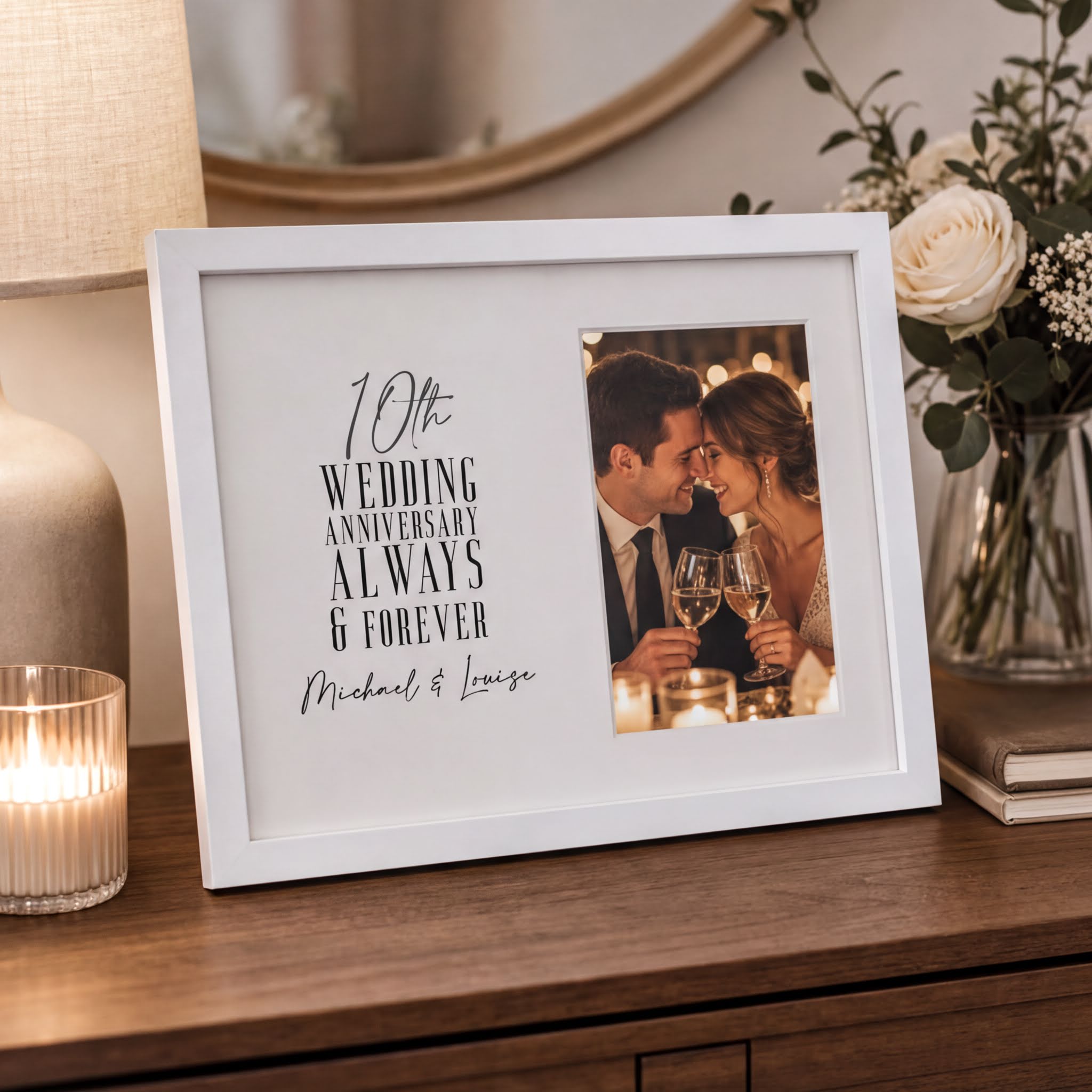 10th Wedding Anniversary Frame – Personalised Photo Frame With White Wood Finish Anniversary Photo Frame ukgiftstoreonline