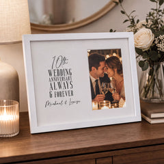 10th Wedding Anniversary Frame – Personalised Photo Frame With White Wood Finish Anniversary Photo Frame ukgiftstoreonline
